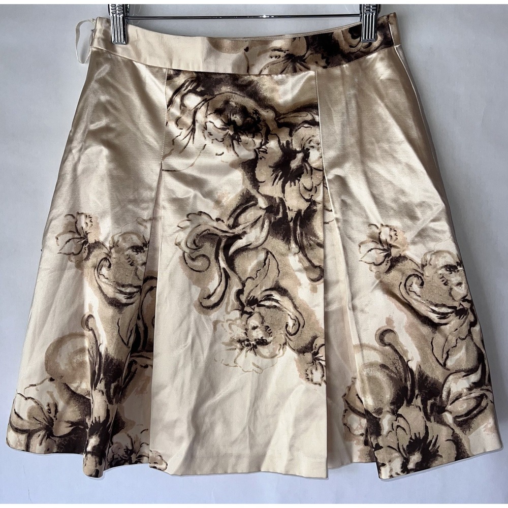 Banana Republic‎ Printed Floral Silky Skirt, Cream/Brown Size 0P